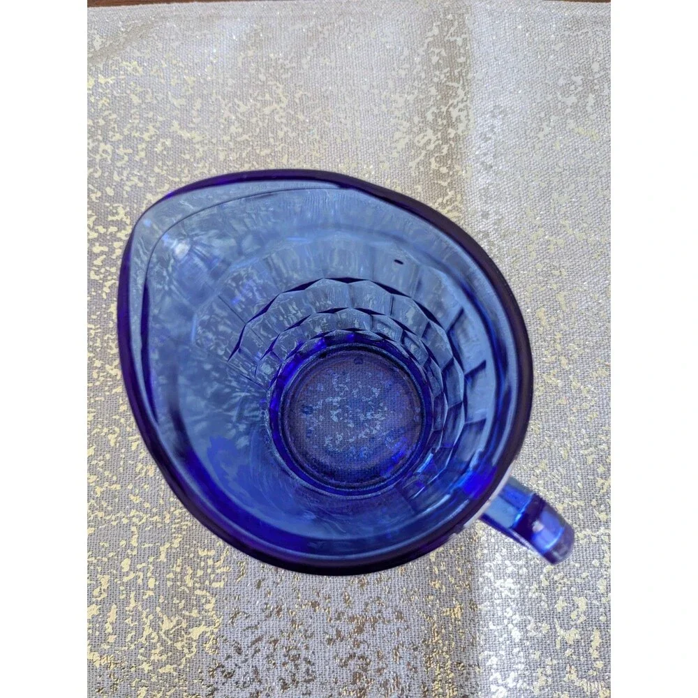 Vintage Shirley Temple 4.5” Tall Cobalt Blue Depression Glass Cream Pitcher 30s